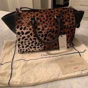 Clare V. Leopard Calf Hair Handbag